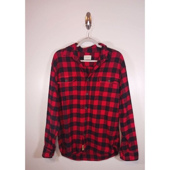 Jachs Western Cowboy Flannel Buffalo Plaid Men's Shirt Red Black Size L - Picture 1 of 4